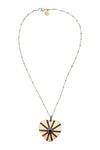 Necklace of two-tone silver and gold bead chain with cream enamel and pave diamond heart pendant