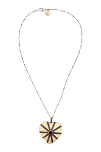 Necklace of two-tone silver and gold bead chain with cream enamel and pave diamond heart pendant