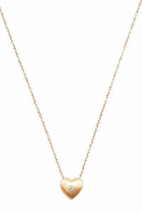 14K Gold Puffy Heart with Diamond Necklace