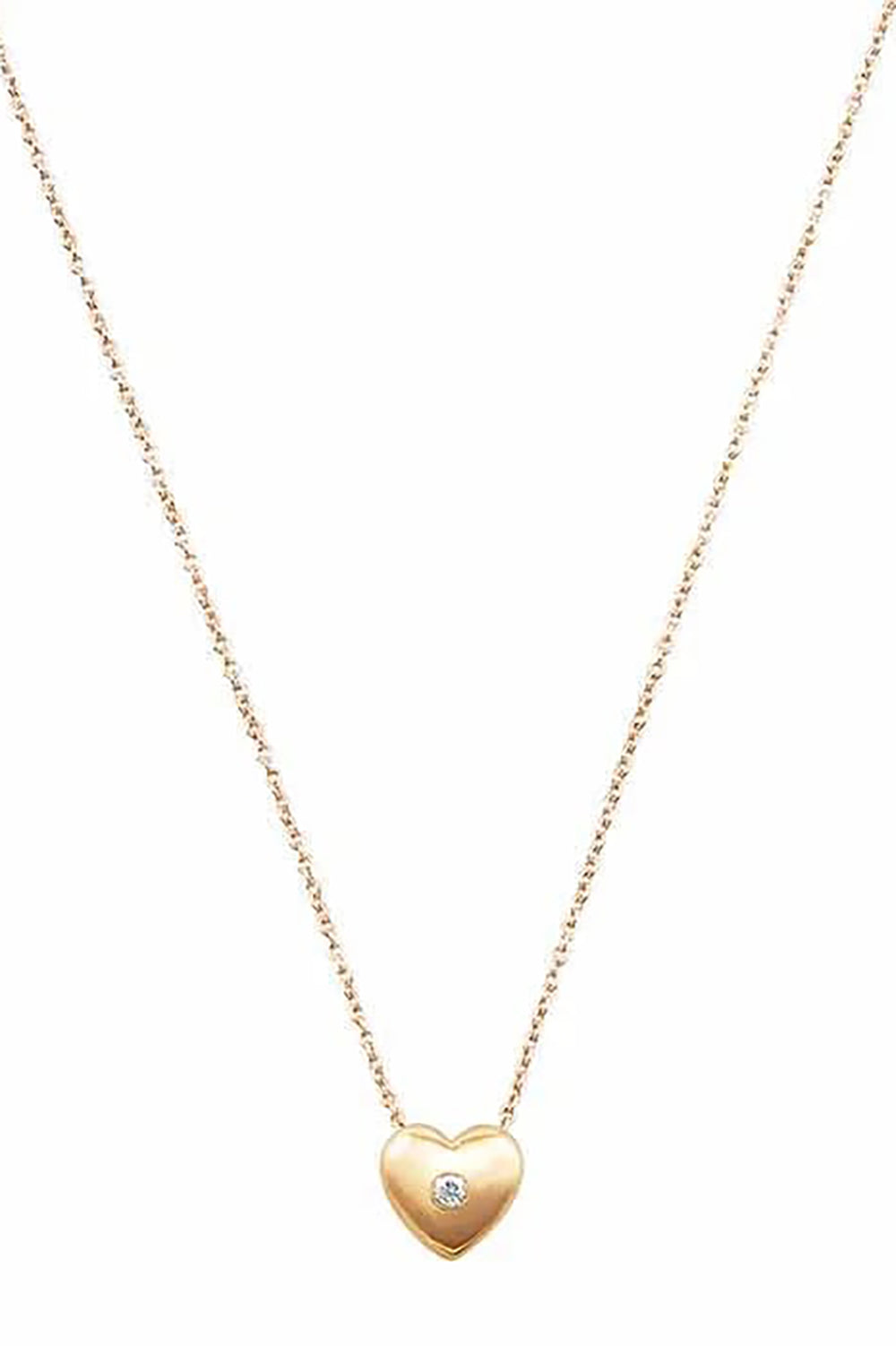 14K Gold Puffy Heart with Diamond Necklace