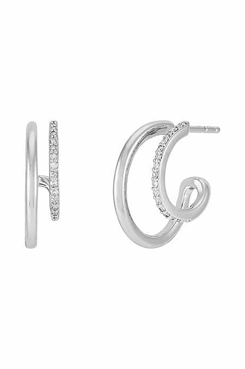 Sterling Silver & Diamond Double Hoop Earrings