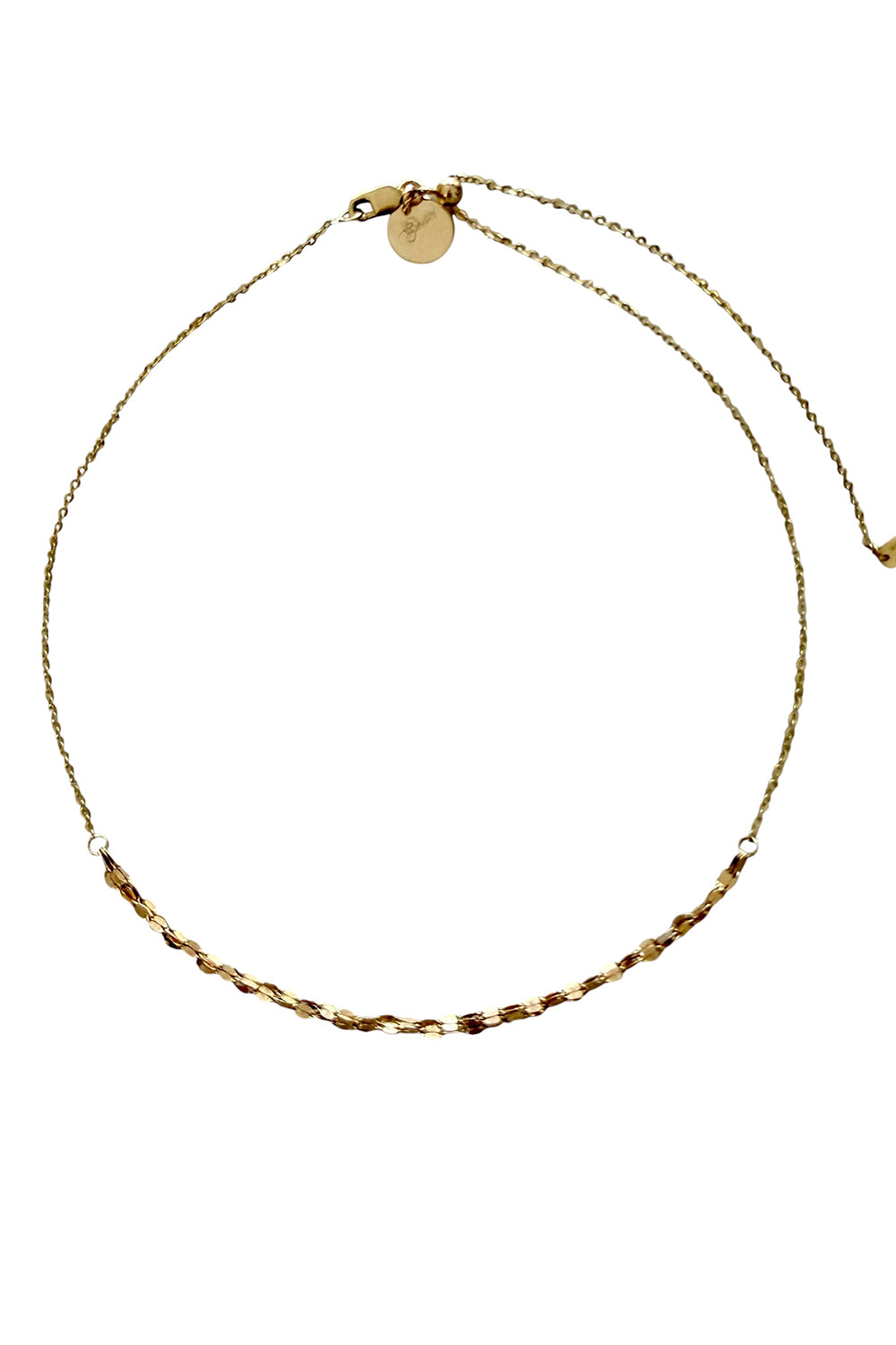 14K Gold Dappled Link Choker with Adjustable Chain