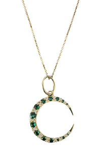 14K Gold Vermeil Diamond & Emerald Crescent on 14K Gold Filled Adjustable Chain Necklace