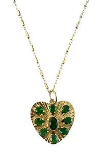 Gold Vermeil & Emerald Heart on Gold Filled Tube Chain Necklace