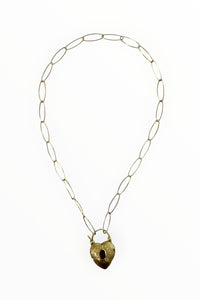 Etched Heart padlock with tourmaline on gold filled oval chain