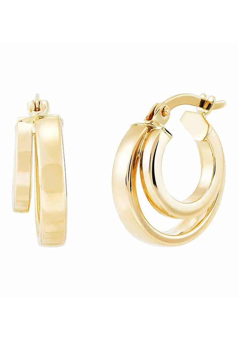 14K Gold Double Hoop Huggies