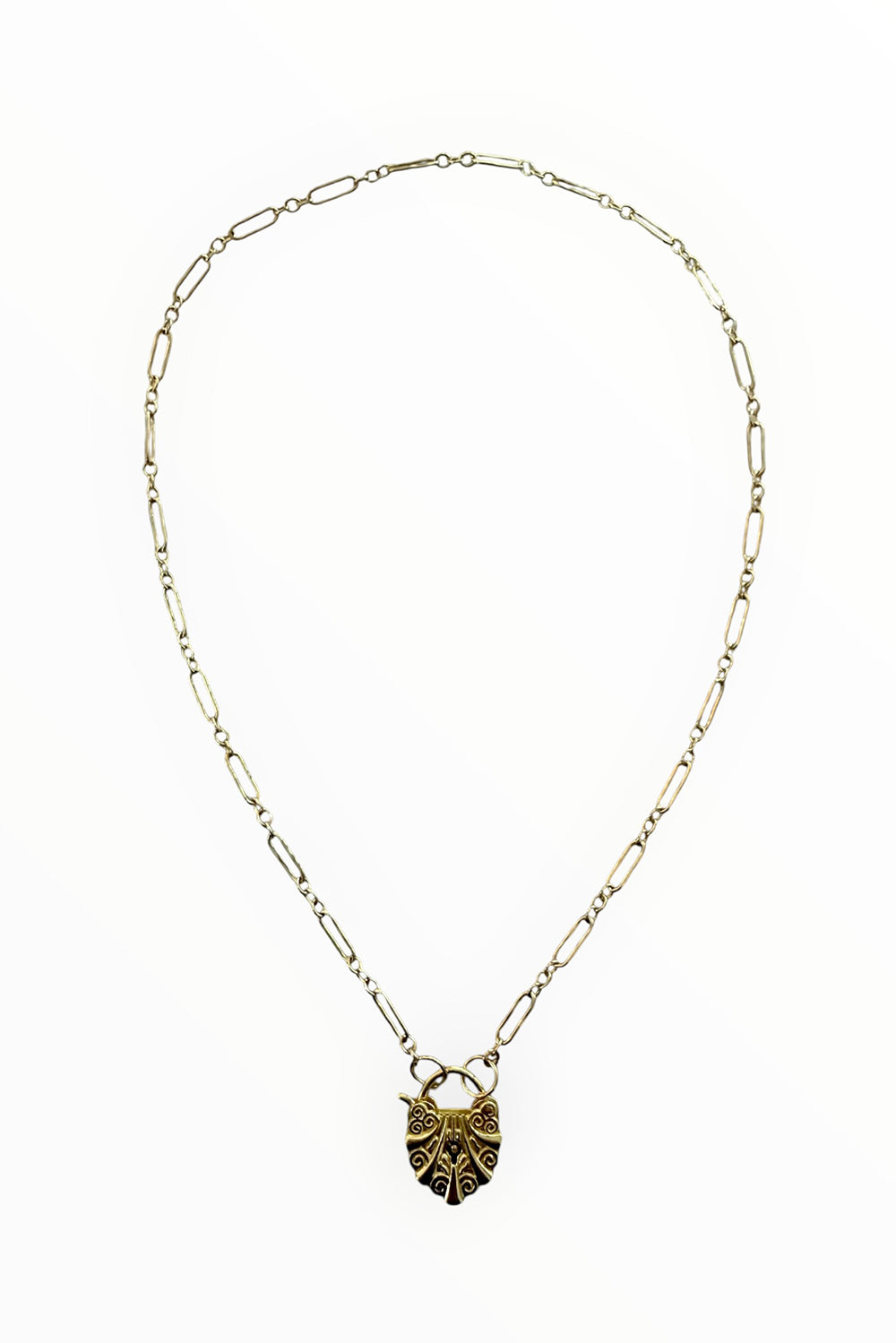 14K gold vermeil filagree heart padlock on gold filled long short chain