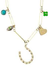 Gold Turquoise Pave Charm Necklace