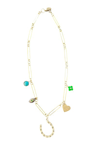 Gold Turquoise Pave Charm Necklace