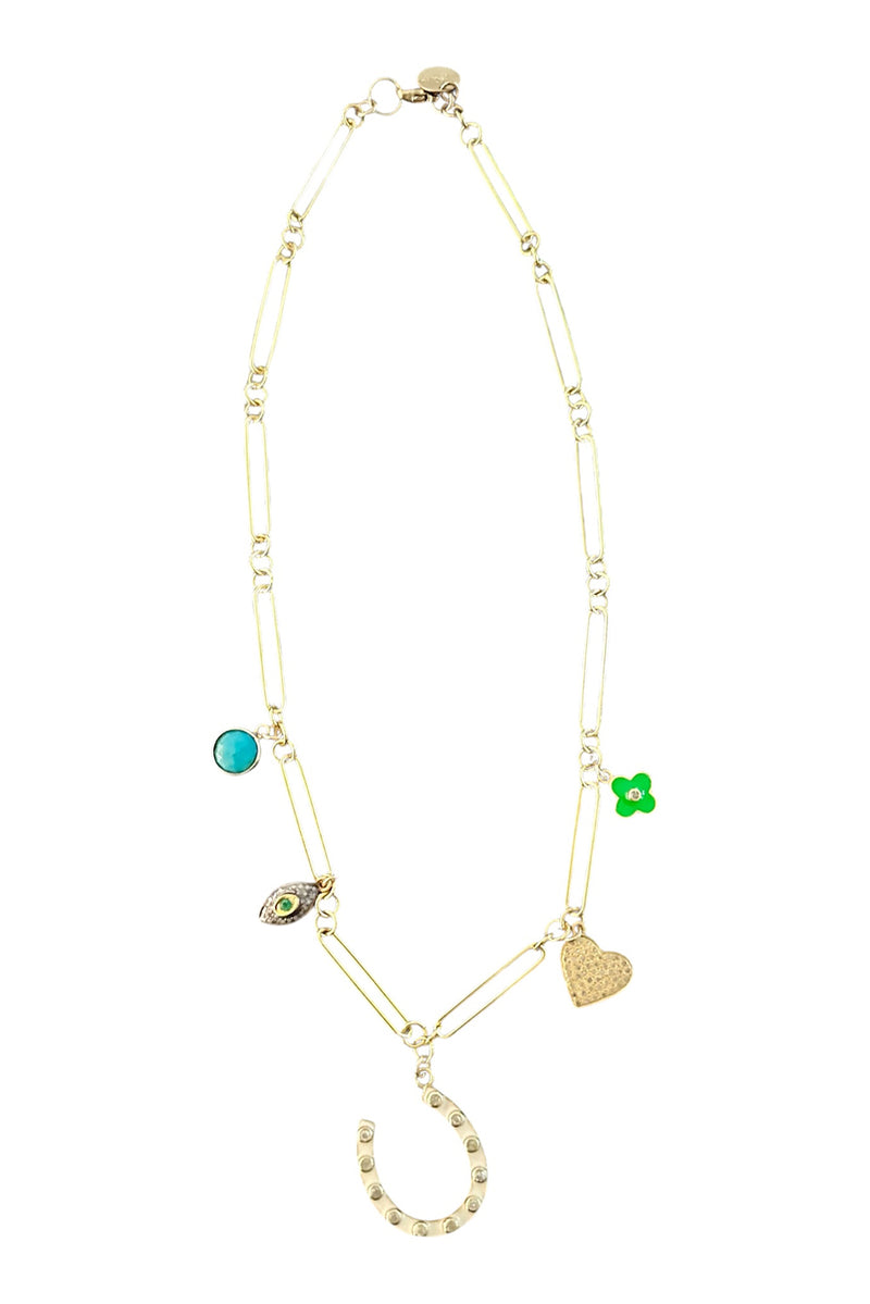 Gold Turquoise Pave Charm Necklace