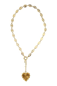 14K Gold Filled Mariner Chain with Sailor Clasp Connector & Gold Filled Fluted Heart Charm Necklace