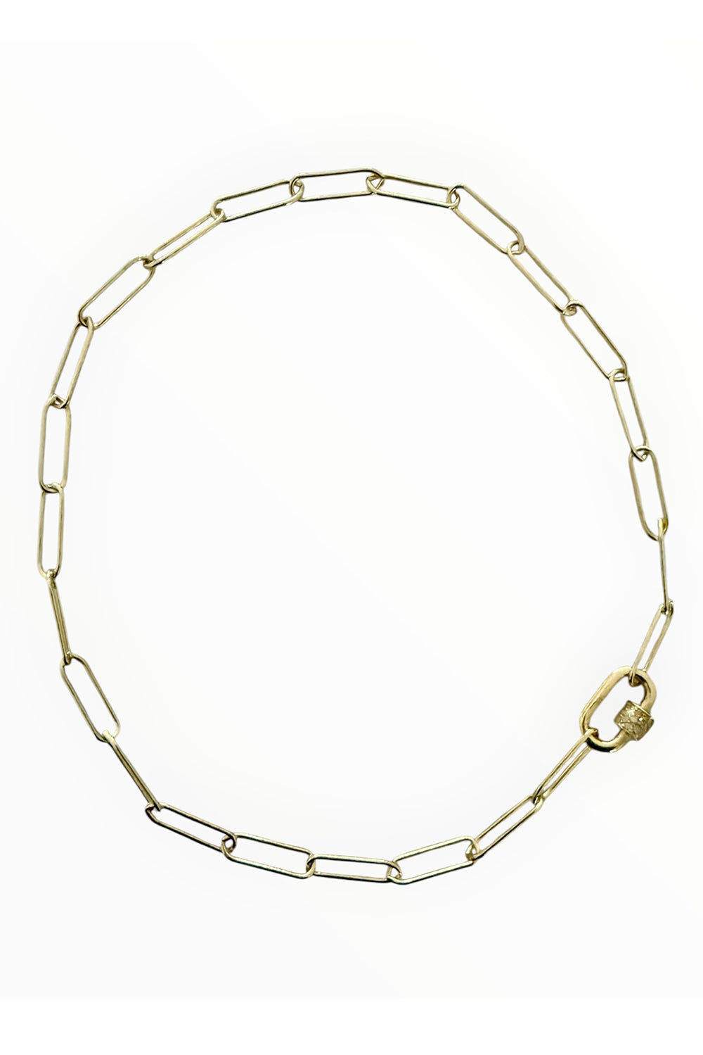 14K gold filled paper clip chain with gold vermeil and pave diamond carabiner