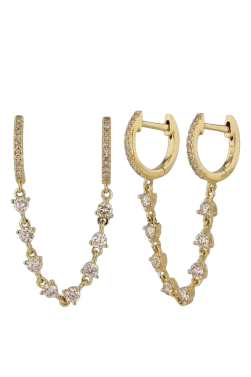 14K Gold Vermeil & Pave Diamond Double Chain Connected Huggies