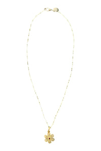 Gold Filled Bar Chain with Gold Vermeil & Pave Diamond Flower Pendant Necklace