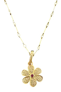 Gold Filled Bar Chain with Gold Vermeil & Pave Diamond Flower Pendant Necklace