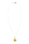 Gold Filled Bar Chain with Gold Vermeil & Pave Diamond Flower Pendant Necklace