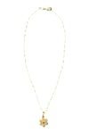 Gold Filled Bar Chain with Gold Vermeil & Pave Diamond Flower Pendant Necklace