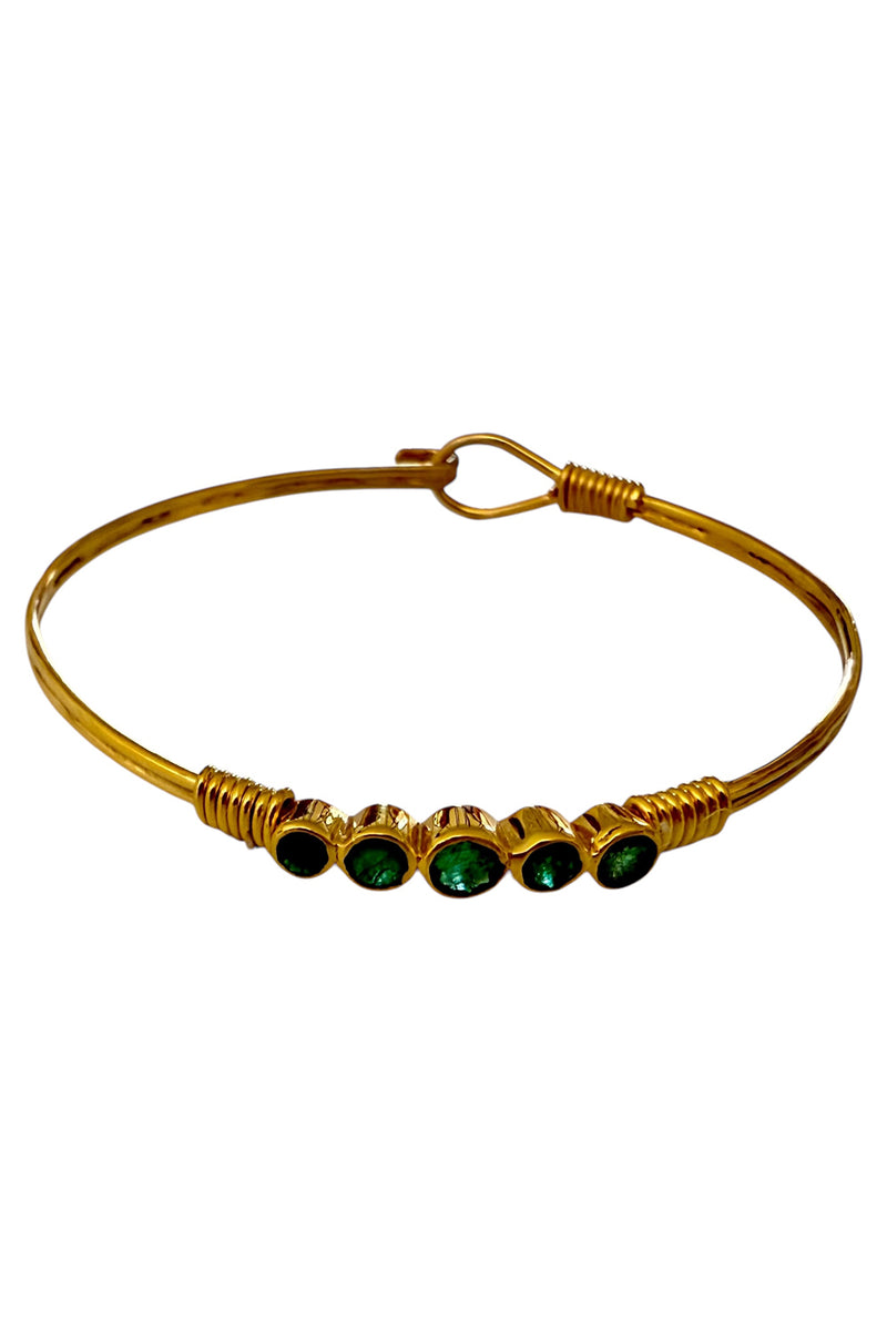 Gold Vermeil Bangle with 5 Bezel Set Emeralds