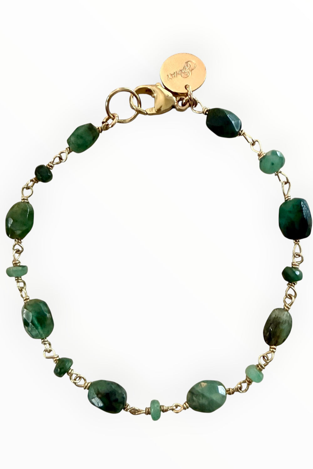Bracelet of Faceted Raw Emeralds on gold filled elements