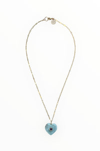 Larimar and Topaz Heart on 14K Gold Filled Long Short Chain
