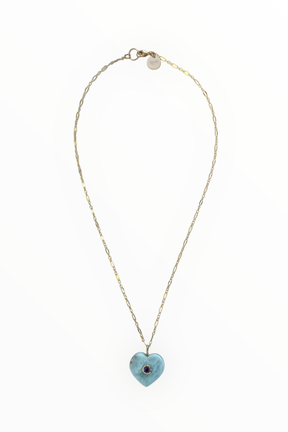 Larimar and Topaz Heart on 14K Gold Filled Long Short Chain