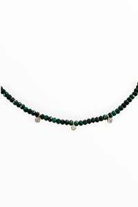 Faceted malachite with 3 gold vermeil lab grown diamond drops