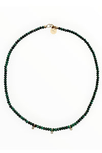 Faceted malachite with 3 gold vermeil lab grown diamond drops