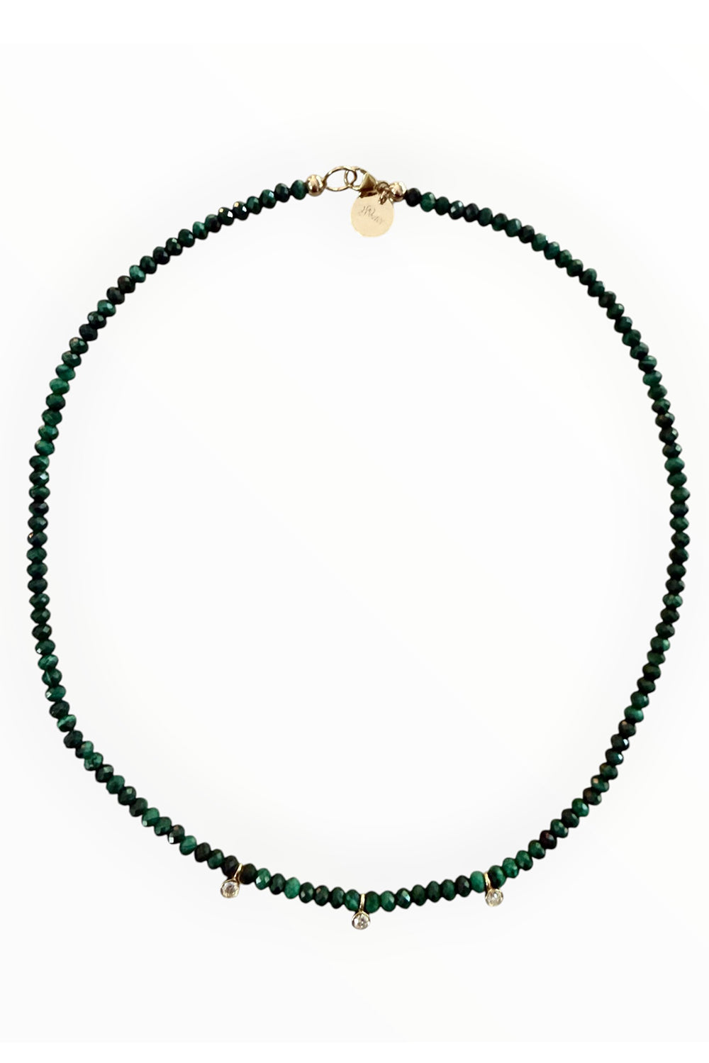 Faceted malachite with 3 gold vermeil lab grown diamond drops