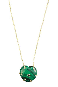 Malachite Heart with Ruby Center Stone with Gold Vermeil Elements and Chain Necklace