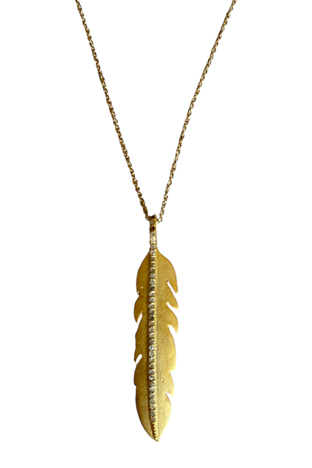 Gold Vermeil and Diamond Feather on 14K Gold Filled Adjustable Chain