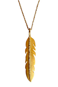 Gold Vermeil and Diamond Feather on 14K Gold Filled Adjustable Chain