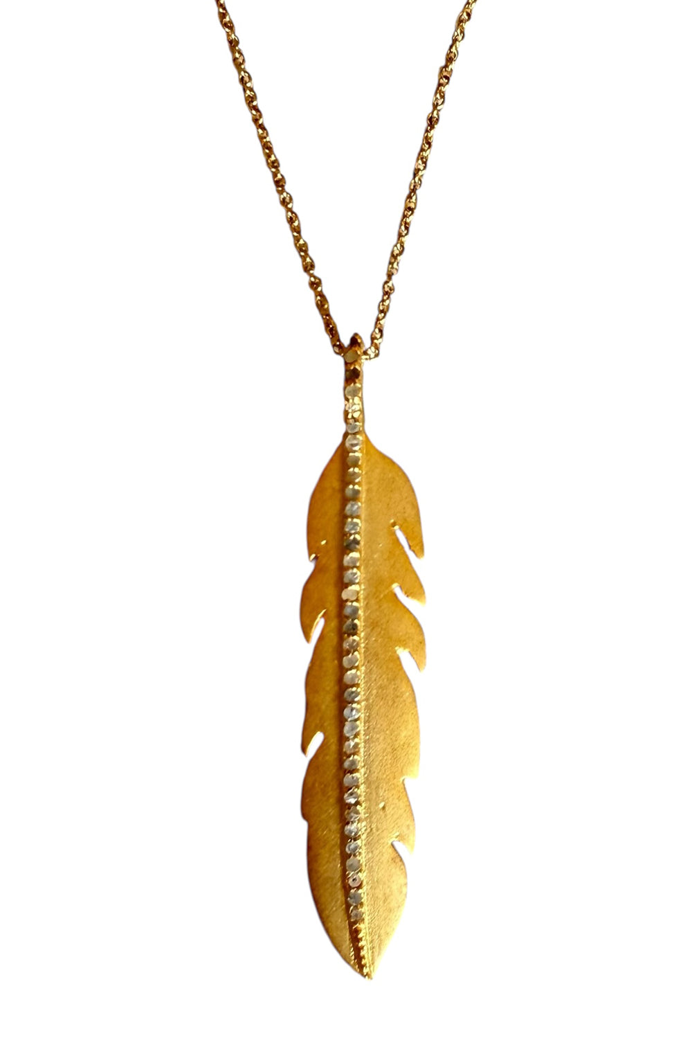 Gold Vermeil and Diamond Feather on 14K Gold Filled Adjustable Chain
