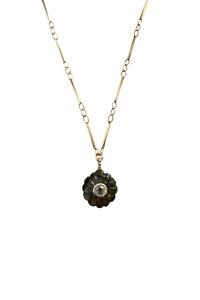 Carved Labradorite Flower Pendant with White Topaz on Gold Filled Twisted Bar Chain