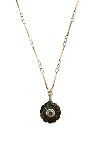 Carved Labradorite Flower Pendant with White Topaz on Gold Filled Twisted Bar Chain