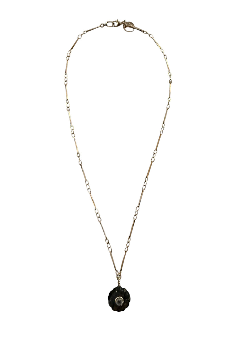 Carved Labradorite Flower Pendant with White Topaz on Gold Filled Twisted Bar Chain