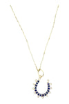 14K Gold Vermeil Sapphire & Moissanite Horseshoe Charm on 14K Gold Filled Adjustable Chain