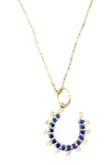 14K Gold Vermeil Sapphire & Moissanite Horseshoe Charm on 14K Gold Filled Adjustable Chain