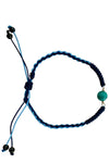 Adjustable bracelet of woven blue silk cord and turquoise