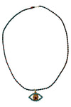 Gold Vermeil, Turquoise, Ruby and Diamond Evil Eye on Multi-Colored Silk Cord