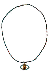 Gold Vermeil, Turquoise, Ruby and Diamond Evil Eye on Multi-Colored Silk Cord