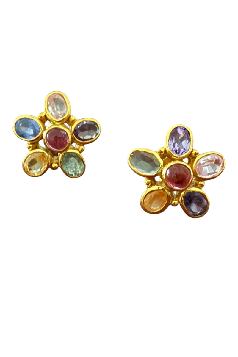 14K Gold Vermeil & Tourmaline Slice Blossom Earrings