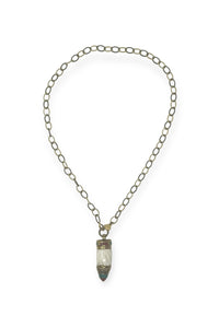 Textured Gold Vermeil and Silver Chain with Pave Diamond Lobster Clasp, with White Turquoise and Carnelian Pendant