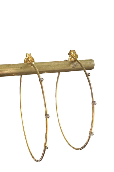 14K Gold Vermeil Hoops with Bezel Set Diamonds