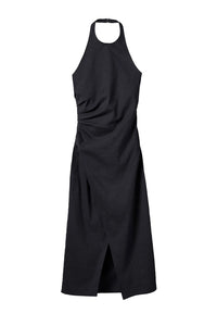 Sylvie Linen Midi Halter Dress in Night Blue