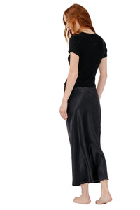 Miranda Scallop Trim Bias Cut Skirt in Black