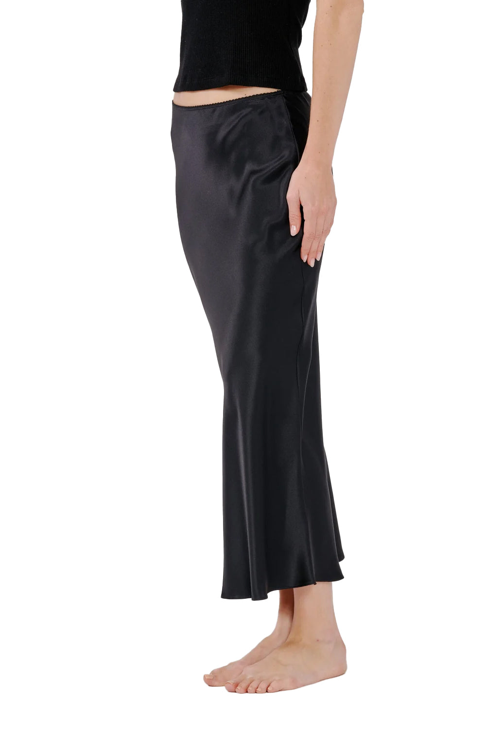 Miranda Scallop Trim Bias Cut Skirt in Black