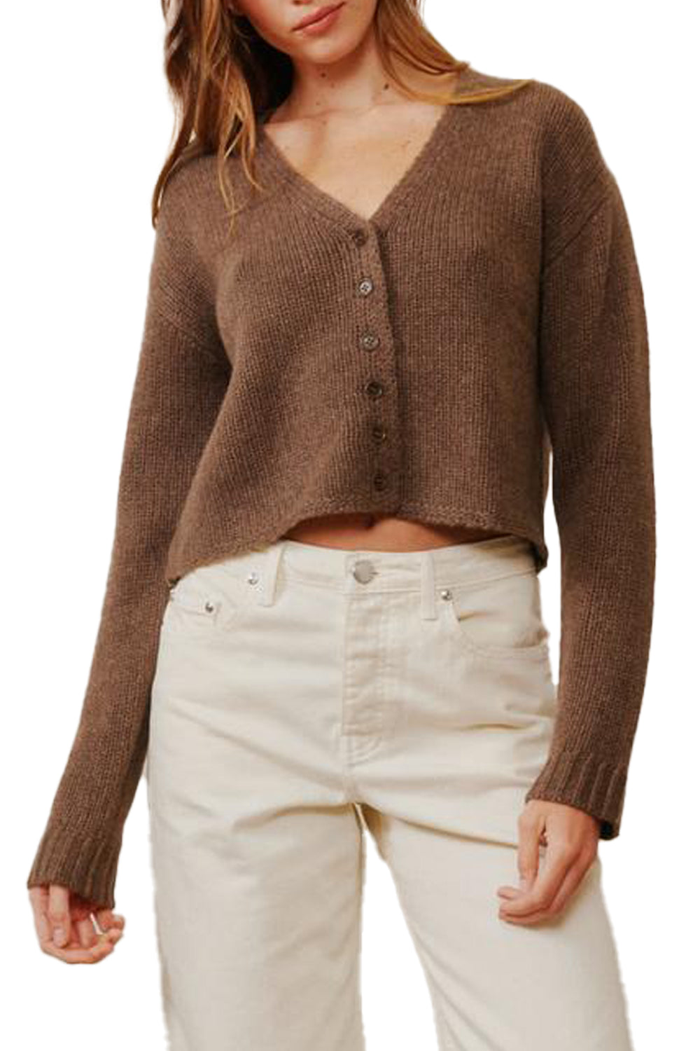 Bianco Cropped V-Neck Cardigan in Swiss Brown