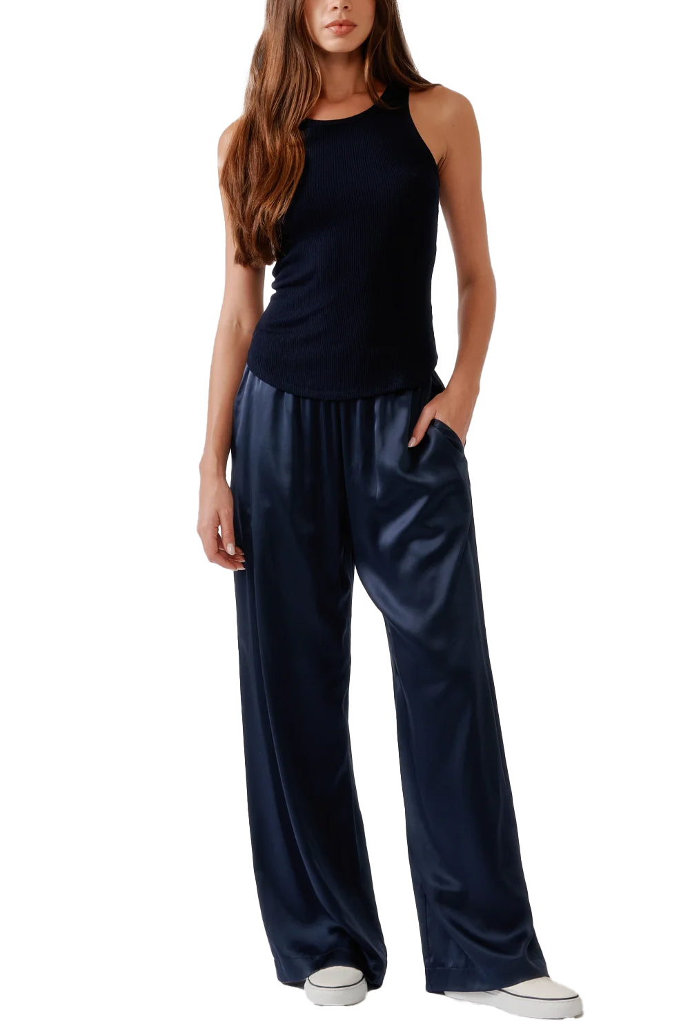 Brynn High Rise Pull On Wide Leg Pant in Midnight