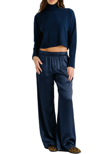 Brynn High Rise Pull On Wide Leg Pant in Midnight