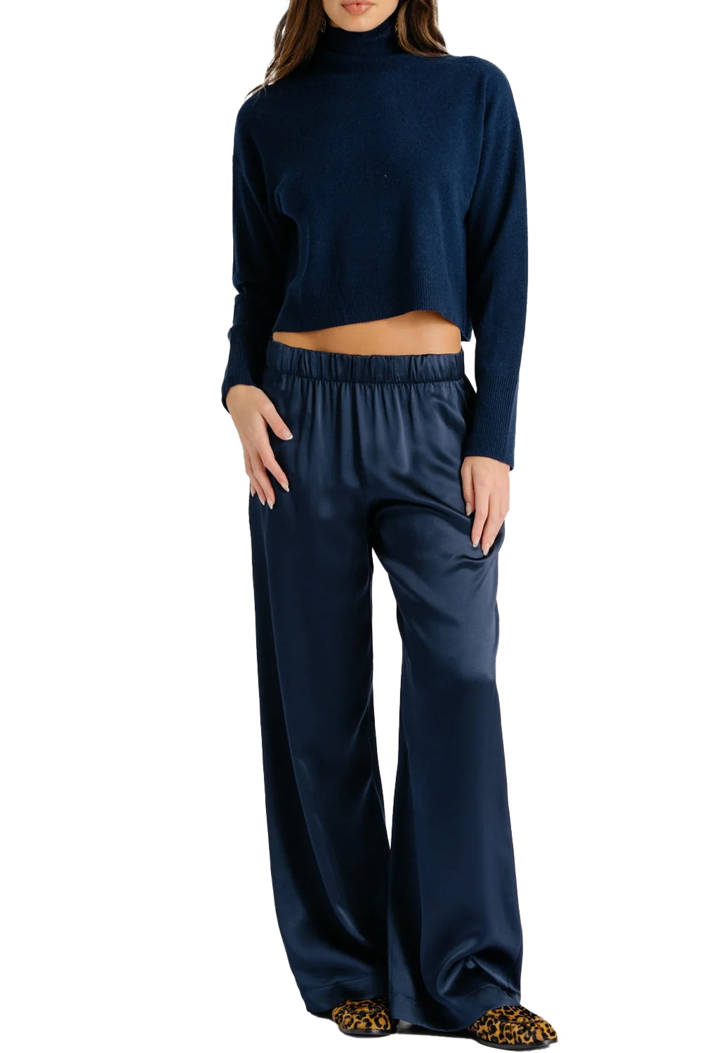 Brynn High Rise Pull On Wide Leg Pant in Midnight
